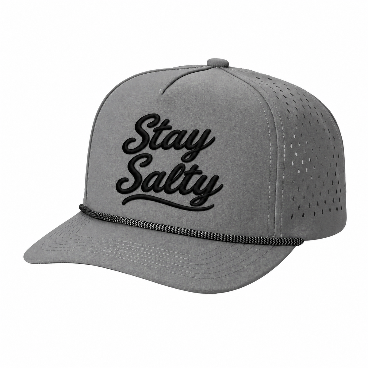 Stay Salty embroidered rope hat in Gray