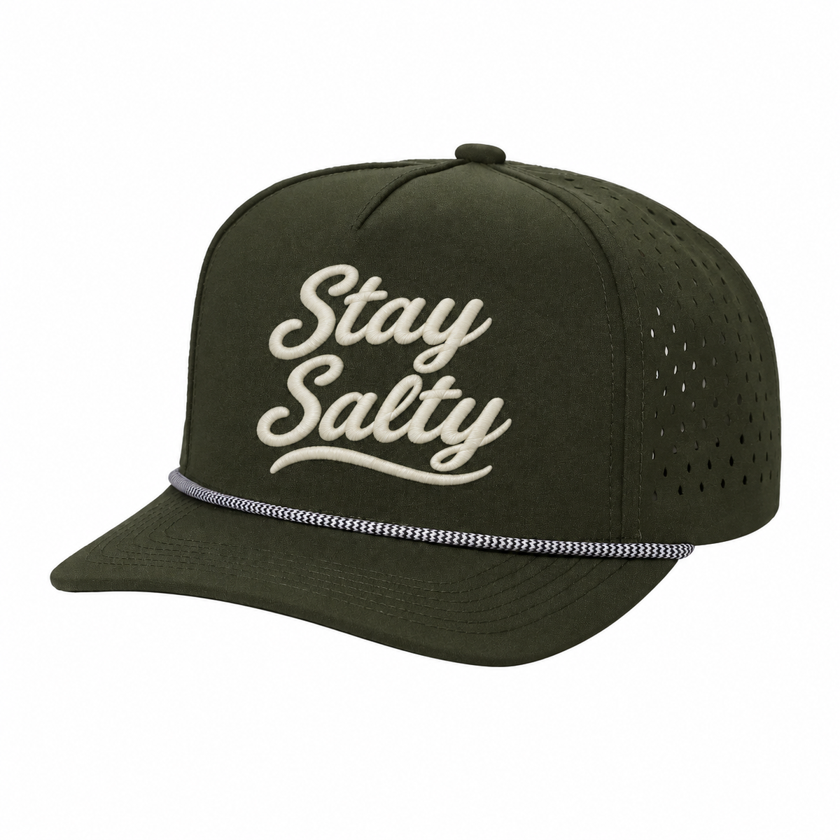 Stay Salty embroidered rope hat in Olive