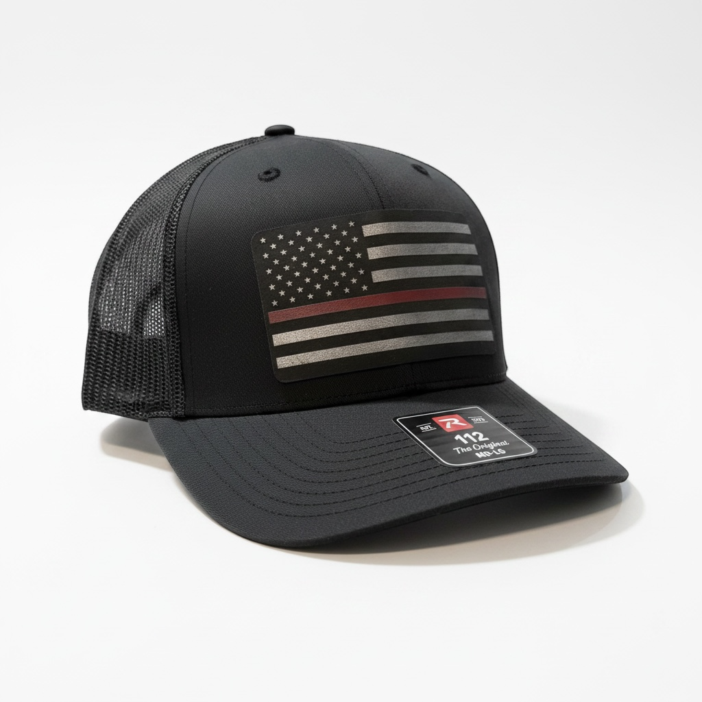 Thin Red Line American Flag Leatherette Patch Hat